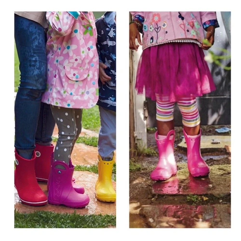 CROCS Big Kids’ Handle It Waterproof Rain Boot in Candy Pink Barbie Pink Size J3